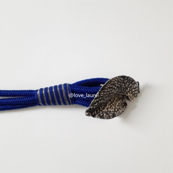 Three Cord Blue Belt With Silvertone Leaf Buckle - Picture 6 of 15